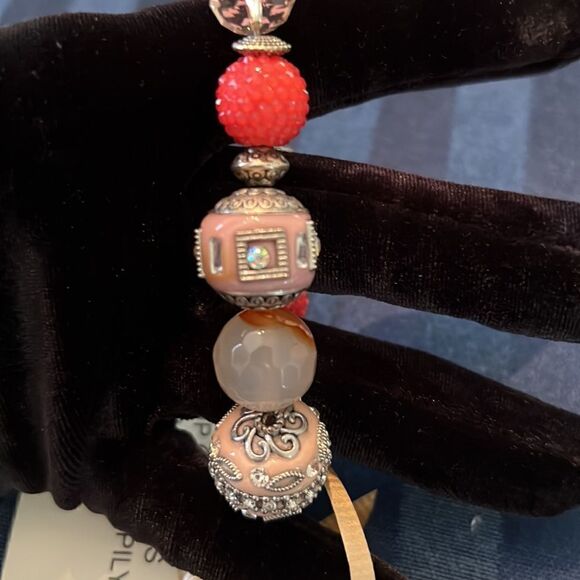 NWT Angelas Designs handmade stretchy Pink silver beaded bracelet - Picture 11 of 11